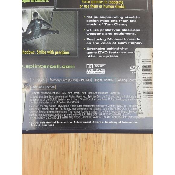 Playstation 2 PS2 Tom Clancy's Splinter Cell Video Game Complete with Manual - Picture 7 of 8